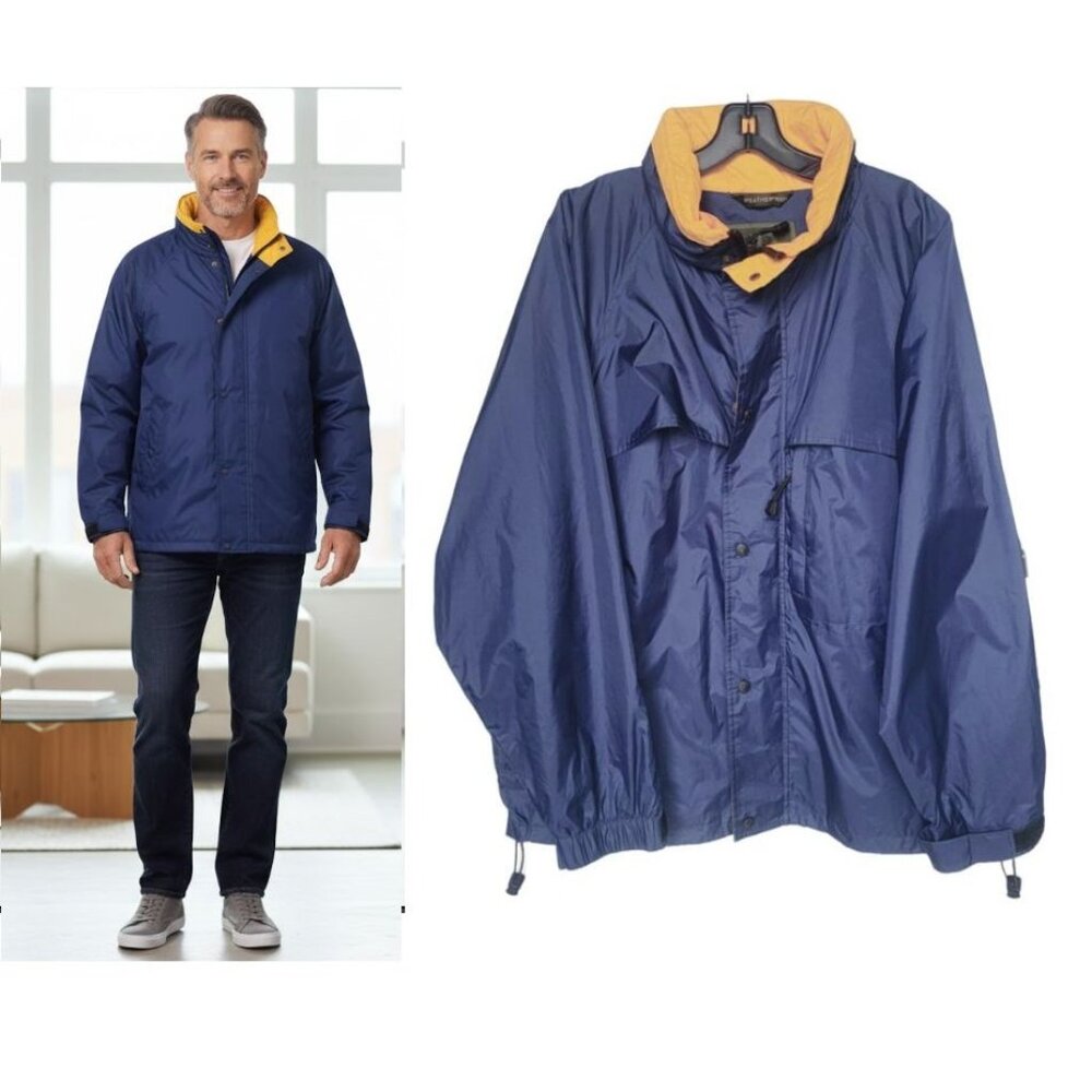 ⭐ Mens Weatherproof lined Jacket Sz L Blue Rain Coat WPL 11590 lightweight